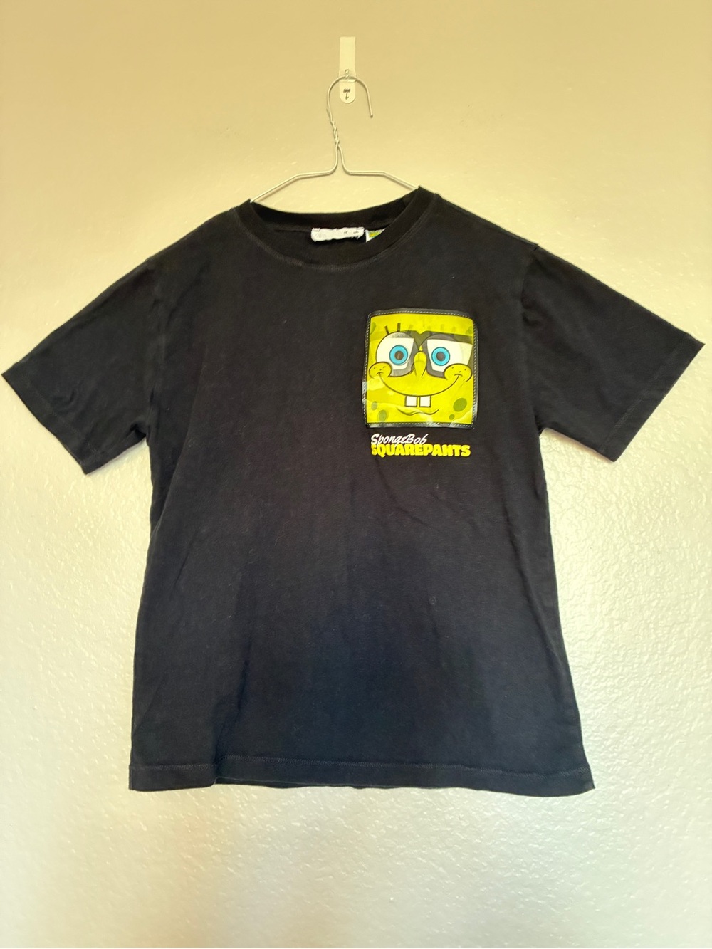 Zara SpongeBob Face Pocket Graphic Tee Shirt Black Kids Size 10 Viacom Casual